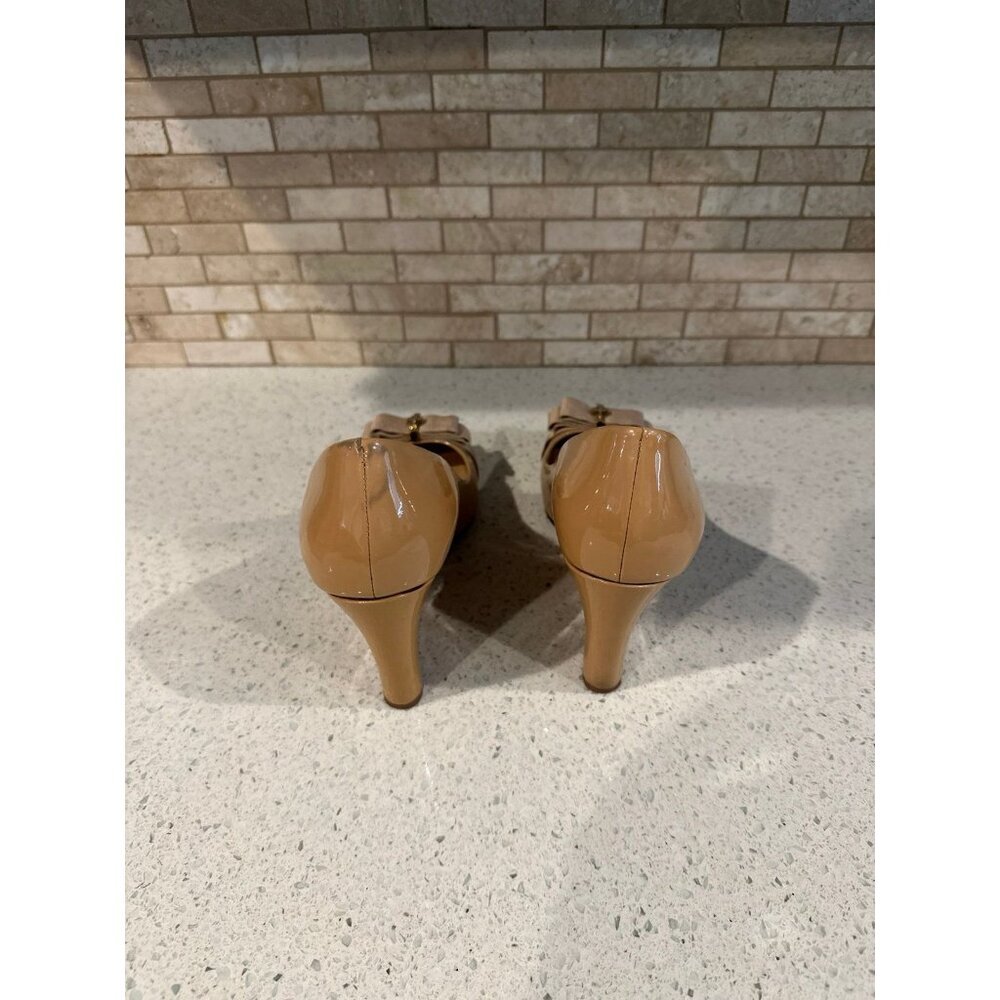 Tory‎ Burch Trudy Patent Bow Wedges 9.5 shoes peep toe heels - Picture 4 of 7